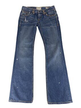 VTG Taverniti So Jeans Scar Stitch Metal Stud Embellished Flare Jeans Low Rise Y